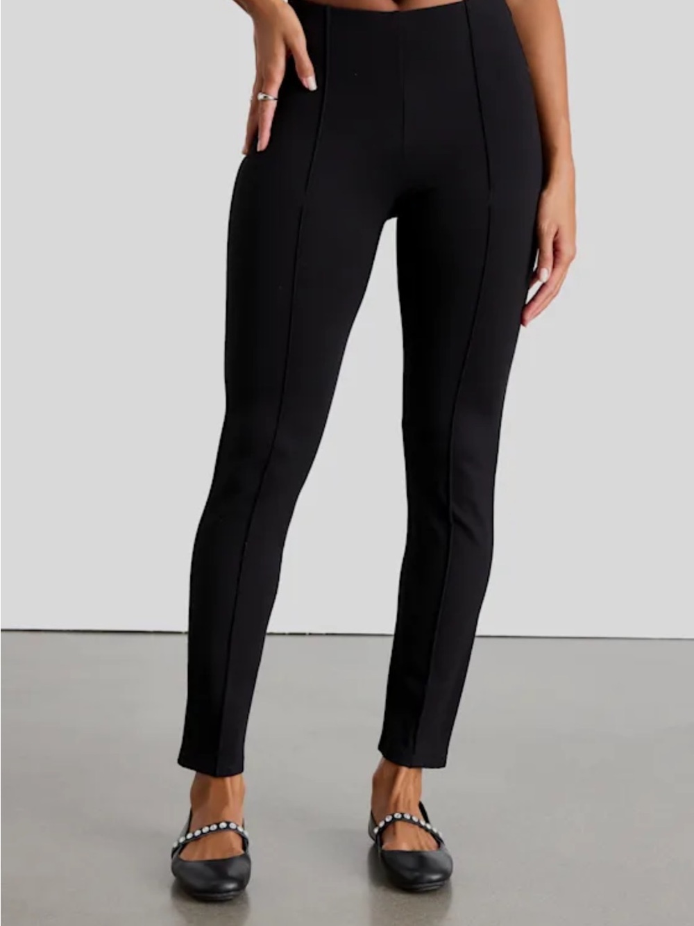 Lulu's Quinn Black Ponte Mid-Rise Slim Leg Pants Large